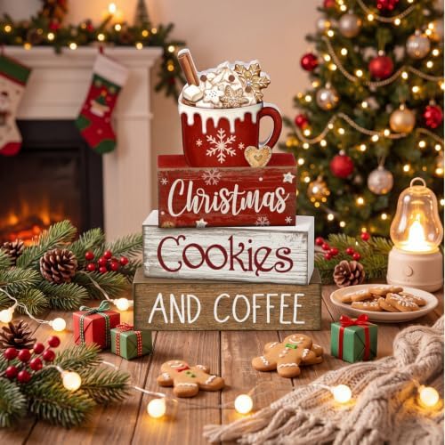 Lineshading 4 Pcs Christmas Coffee Table Decor, Hot Cocoa Wood Block Signs - Image 4