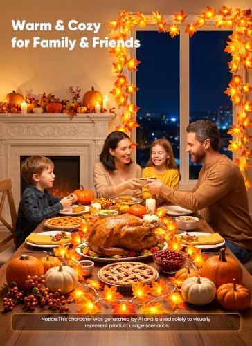 Brightown 4 Pack Fall Decorations for Home Maple Leaf Garland with Lights - Image 6