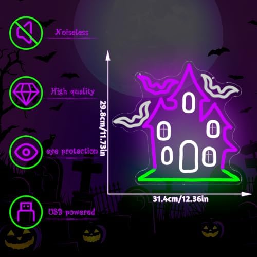 Haunted House with Flying Bat Halloween Neon Sign Dimmable Led Wall Decor - Image 4