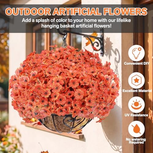 Powbrace 60 Pack Artificial Fall Flowers Mums for Outdoor Indoor (Orange) - Image 2