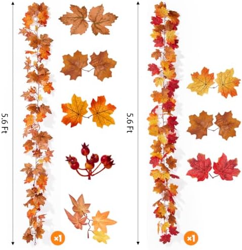 Ammyoo Fall Artificial Maple Leaf Garland with Fake Halloween Decor Fruit - Image 4