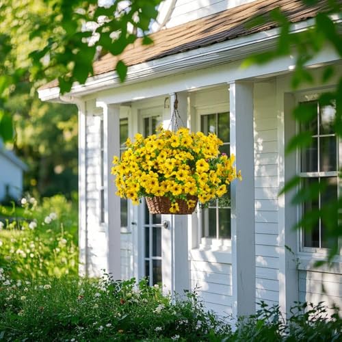 Grunyia Artificial Fake Flowers for Outdoor Spring Decoration, 16 Bundles Faux Silk Colorful Daisy UV Resistant Realistic for Outside Porch Patio Home Yard Garden Planters Pots Window Box (Yellow) - Image 5