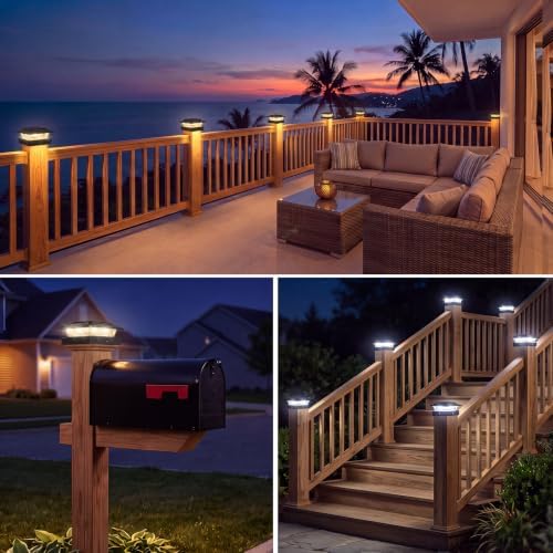 kolpop 4x4 Solar Post Cap Lights Outdoor 4Pack- 3 Color Temperatures& 2 Level Brightness, IP65 Waterproof, 16 LED Black Fence Deck Post Light Solar Powered Only for 4×4/3.5×3.5 Wood/Vinyl Posts - Image 6