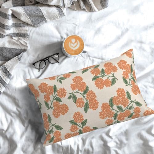 Fall Burnt Orange Pillow Covers 12x20 Inch 2 Pcs Green Hydrangea Flower Decor Throw Pillows Vintage Floral Seasonal Autumn Outdoor Decoration Pillowcase Linen Cushion Cover for Couch Sofa - Image 3