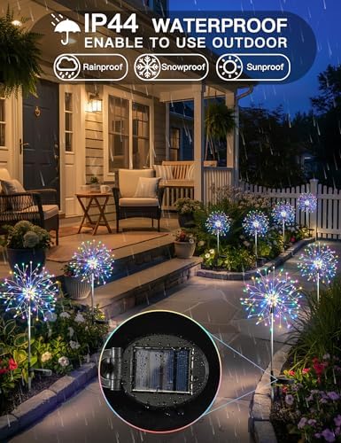 suddus Solar Garden Lights Outdoor Waterproof Decorative, 4Pack 150LED Multicolor Firework Lights 8 Modes, Solar Fairy Lights for Yard, Patio, Pathway, Balcony Planter Flowerbed Party Outside Decor - Image 3