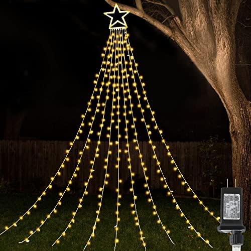ZTX Christmas Star String Lights,11 Lighting Modes Christmas Decorations Clearance Outdoor 11Ft Waterfall Christmas Tree Lights for Christmas,New Year,Birthday(Warm White) by ZTX