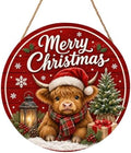 Merry Christmas Sign for Front Door Decor Cute Winter Highland Cow Round Outdoor Hanging Wooden Door Sign for Porch Xmas Holiday Farmhouse Wreath Hanger Sign for Outside Indoor Wall Decoration 12"X12" by Unknown