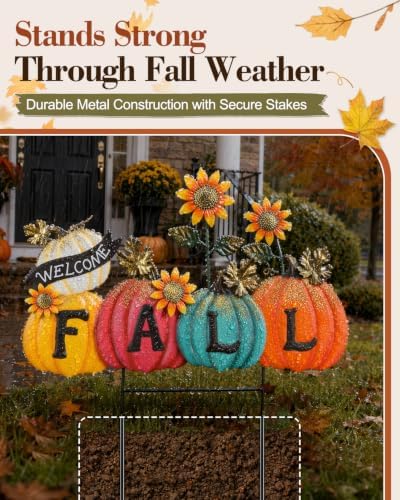 Fall Outdoor Decorations - Metal Pumpkin Yard Stakes with Fall Letters & Sunflower, Cozy Rustic Farmhouse Thanksgiving Outdoor Decor for Front Porch Lawn Garden Patio - Image 5