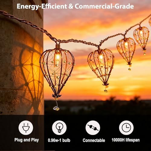 Outdoor Decorative String Lights, Beaded Copper Wire Teardrop Lantern String Lights, Incandescent Patio String Lights Plug in for Outside, Connectable Weatherproof for Home Pergola Bedroom Porch Party - Image 2