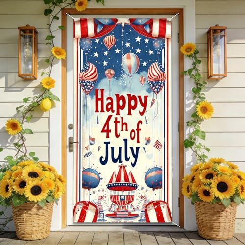 Patriotic Welcome Door Cover, 70.86" X 35.43" Door Banner by seewan