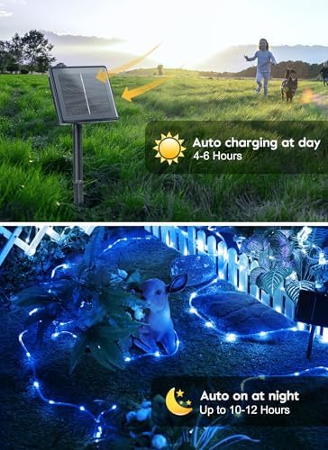 Brightown 39FT 100LED Solar Rope Lights Outdoor Waterproof, Blue - Image 5