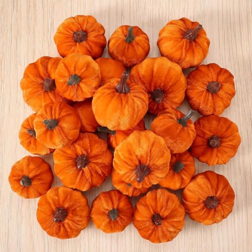 Weysat 24 Pcs Orange Velvet Pumpkins Fall Thanksgiving Decor, Assorted Size by Weysat