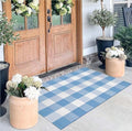 Light Blue and White Layered Doormat 27.5"x43.3",Buffalo Plaid Outdoor Rug by BUAGETUP