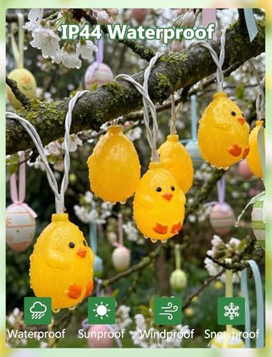 GOOTHY Easter Chicken String Lights Plug in, Indoor Outdoor Easter Decorations Lights with 10 LED Yellow Chicken Light, Hanging Spring Chick Lights for Party Garden Birthday Wedding Home Decor - Image 3