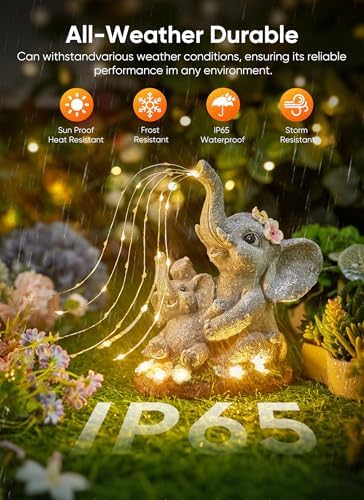 Brightown Solar-Elephant-Garden-Decor-Statue with Succulent & Watering LED Lights, Waterproof Outdoor Decor for Patio, Lawn, Balcony & Yard Decorations Outdoor, Unique Mothers Day Gifts for Mom Women - Image 4