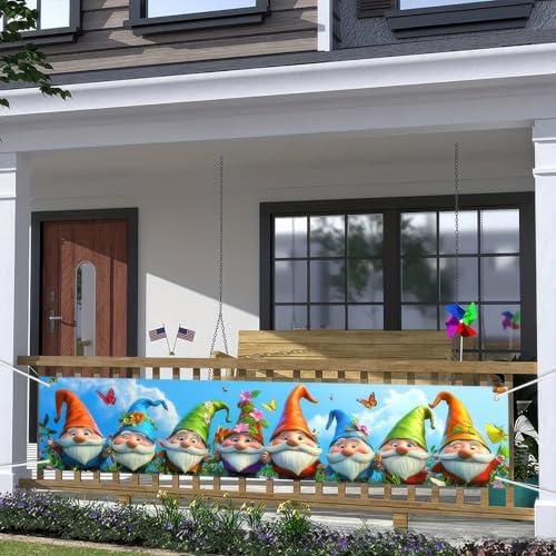 BlissYard Welcome Spring Fence Banner Gnomes Garden Decor 78 x 17 Inch - Image 2
