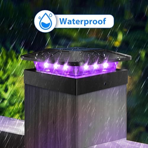 Peasur 2 Packs 4x4 Solar Post Cap Lights Outdoor, Purple & Warm White LED Fence Caps Light Waterproof, Wood & Vinyl Post Top Lighting for Deck Mailbox Railing Porch Outside - Image 4