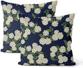 Navy Blue Spring Pillow Covers 22x22 Inch 2 Pcs Green Yellow Hydrangea Flower Decor Throw Pillows Vintage Floral Seasonal Summer Outdoor Decoration Pillowcase Linen Cushion Cover for Couch Sofa by DAFENA