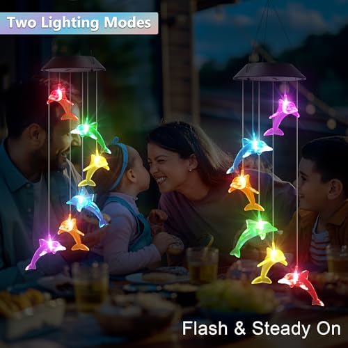 Solar Wind Chimes Outdoor, Color Changing Dolphin Gift for Mom Grandma - Image 3