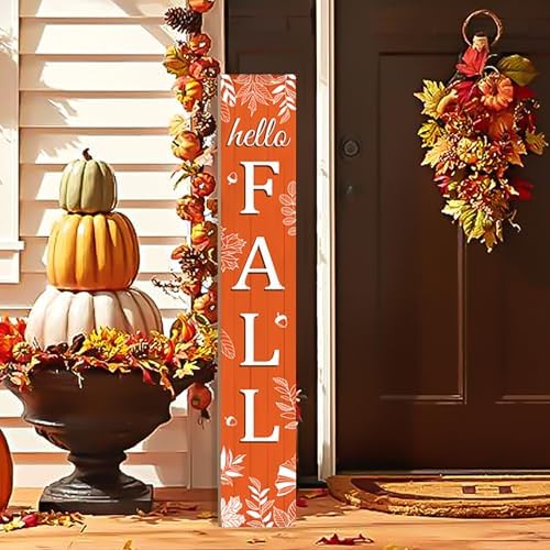 Hello Fall Porch Sign Autumn Leaves Wooden Welcome Sign Vertical Fall Hanging Signs For Standing Front Porch Decor Rustic Wall Decor Home Farmhouse Yard Door Fall Decorations 47.2"H - Image 5