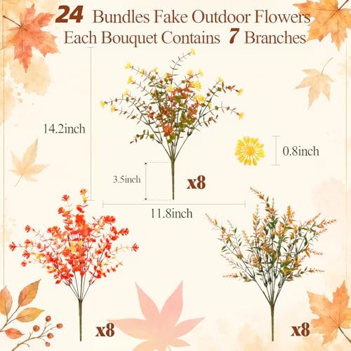 24 Bundles Artificial Fall Flowers for Outdoors Decor, Fake Mums Plants - Image 4
