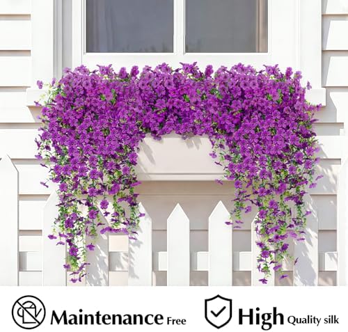 Artificial Flowers for Outdoors,8PCS Hanging Outdoor Faux Plants,UV Resistant Fake Flowers for Outdoor Planters,Realistic Fake Plants Spring Decor for Porch,Patio,Yard (Lightpurple) - Image 4