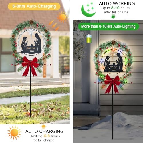 Solar Powered Nativity Scene,Christmas Decorations Outdoor Garden Stakes - Image 3