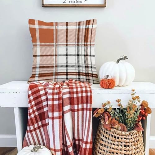 RABUSOFA Fall Pillow Covers 16x16 Tartan Plaid Fall Decorations for Home - Image 5