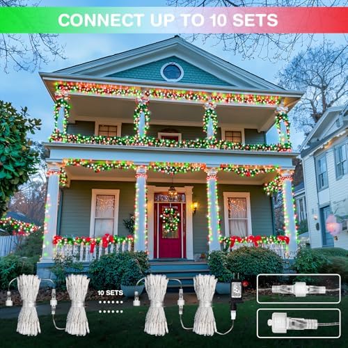 JMEXSUSS 163ft 500 LED Red White and Green Christmas Lights with 8 Modes - Image 3