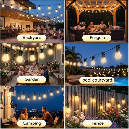 200FT 2‑Pack Dimmable Outdoor String Lights, with LED Vintage Edison Bulbs - Image 7