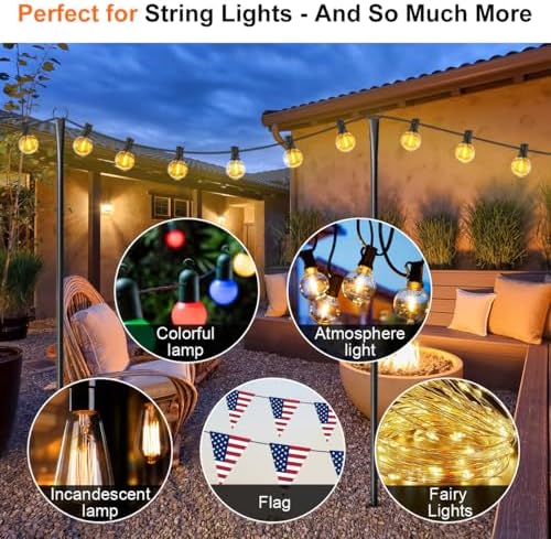 4 Pack String Light Poles for Outside, Upgraded Heavy-Duty Metal Light Poles for Outdoor String Lights with Fork, Adjustable Lighting Accessories for Patio Decor Backyard Pergola Garden Decorations - Image 4