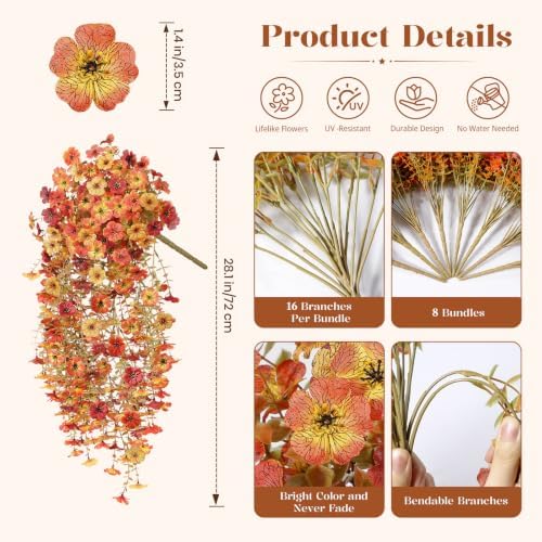 Alupssuc 8 PCS Fall Hanging Flowers Artificial for Outdoor Indoor Decor - Image 2
