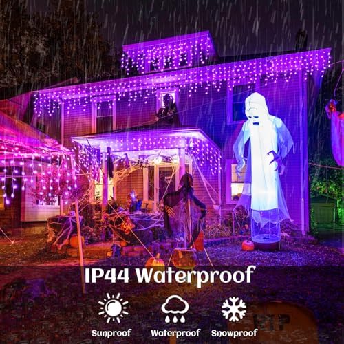 66ft Purple Christmas Lights Outdoor Indoor, 640 LED Icicle Lights for Outside Twinkle Christmas Lights with 120 Drops Clear Wire Timer 8 Modes for House Party Tree Yard Patio Eaves Holiday Decoration - Image 6