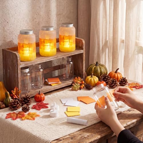 Qinyoung 12 Pcs Fall Crafts Candy Corn Mason Jar Crafts with LED Light - Image 3