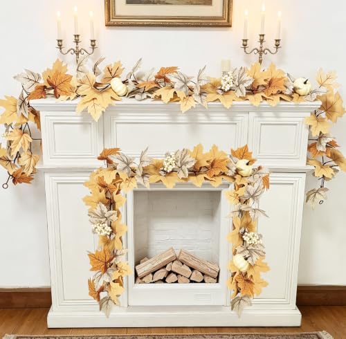 4 Pack Fall Garland Maple Leaf with Lights Fall Decor, 6Ft/Piece Fake Leaves Pumpkin Berry Vine Autumn Foliage Garland for Mantle Fireplace Halloween Thanksgiving Decorations Christmas Home Decor - Image 6