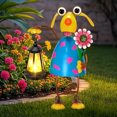 EDOF Solar Garden Lights 13.38in Metal Dog Statue with Solar Lantern Lights by EDOF
