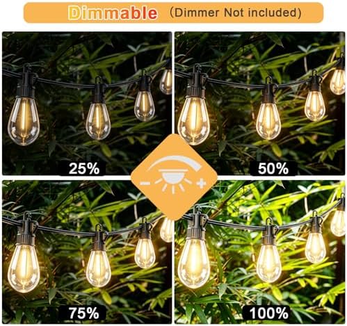 Outdoor String Lights LED Patio-Light,33Ft Waterproof Dimmable Porch Lights with 10 Shatterproof S14 Bulbs,Outside Hanging Light Connectable Lighting for Backyard Yard Gazebo Party Garden Bistro - Image 4