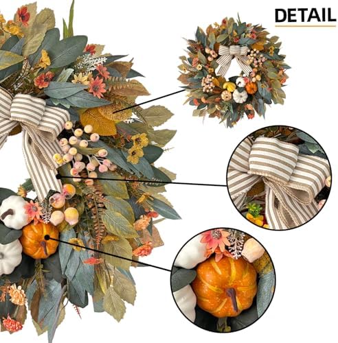 HipTree 24 Inch Fall Wreath for Front Door,Pumpkin Wreath Farmhouse Decor - Image 3
