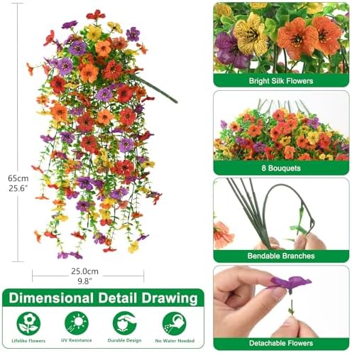 Homsunny Artificial Hanging Flowers for Outdoor, 8PCS Fake Flowers - Image 2