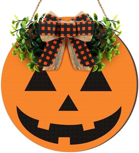 Moucuny Halloween Ghost Wreaths for Front Door, Wooden Welcome Door Sign by Moucuny