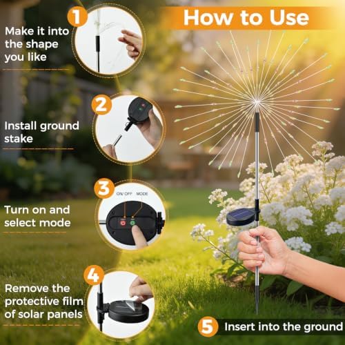 btfarm 2 Pack Solar Garden Lights Outdoor, 8 Modes Firework Lights Outside - Image 7