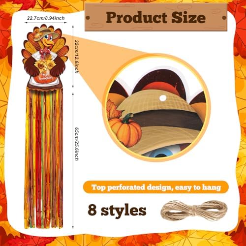 DoubleFill 8 Pcs Fall Turkey Outdoor Hanging Decorations with Tassels - Image 3