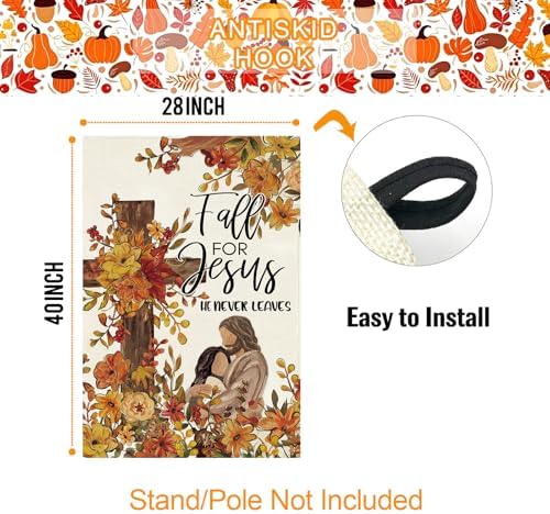 Baccessor Fall For Jesus He Never Leaves House Flag 28x40 Inch Double Sided,Thanksgiving Day Autumn Cardinal and Cross Outside Outdoor Seasonal Burlap Garden Flags Home Yard Porch Patio Decoration - Image 6