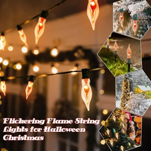 12.8Ft Flicker Flame String Lights C18 Retro Flame Flickering String Lights Fake Fire Lights String with 10 + 2Pcs E12 Flame Bulbs, for Christmas Halloween Home Fireplace Yard Party Decorations, 1W - Image 5