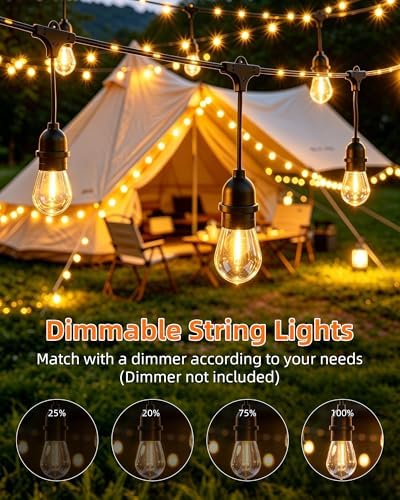 Outdoor String Lights With Lighted Tubing 24 ft, Commercial Grade String Lights with 13 (12+1spare) S14 Edison Bulbs & 72-LED Lighted Tubing, IP65 Waterproof Bistro Light for Patio, 2700K Warm White - Image 5