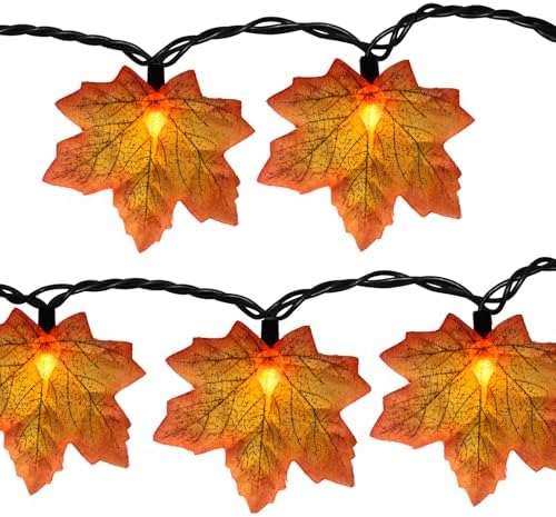 GOOTHY Fall Decor Orange Maple Leaf String Lights Plug in, 13.6Ft LED Outdoor Thanksgiving Decorations Lights with 35 Maple Leaves Light, Hanging Halloween Leaves Light for Outdoor Fall Party Window by Goothy