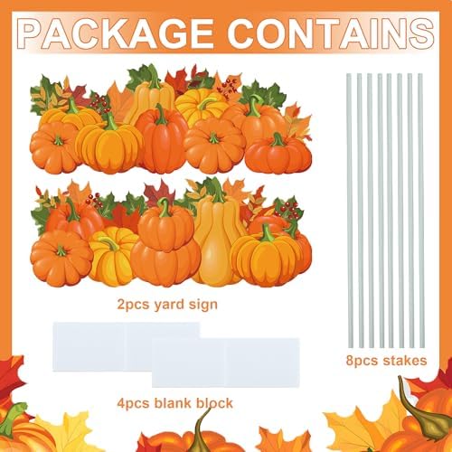 Augisteen Fall Yard Signs Pumpkin Yard Stakes Thanksgiving Pumpkin Lawn Signs Harvest Garden Sign Outdoor Decoration with Stakes for Fall Thanksgiving Home Patio Lawn Garden Holiday - Image 3