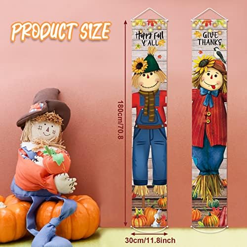 Thanksgiving Hanging Banners Happy Fall Y'all Porch Sign Autumn Hanging Door Banner Thanks Porch Banner Thanksgiving Party Decoration for Fall Indoor Outdoor Door Wall Decor - Image 2