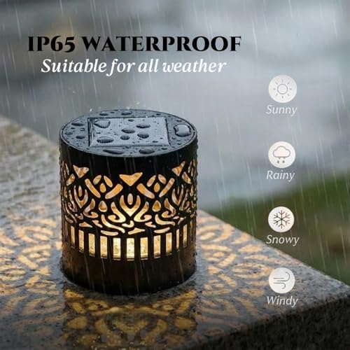 Decorative Solar Mandala Lights, Solar Mandala Lights Outdoor, Mandala Theme Waterproof Fence Light for Garden Post Patio Backyard Yard Decor (4PCS, Warm White) - Image 6