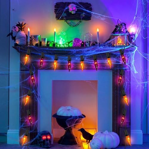 PASUTO Orange and Purple Halloween Lights - Flickering Flame String Lights, 12.8Ft Indoor Outdoor Halloween Lights C7 Retro Flame String Lights, Ideal for Fall Halloweens Decorations for Home Party - Image 4